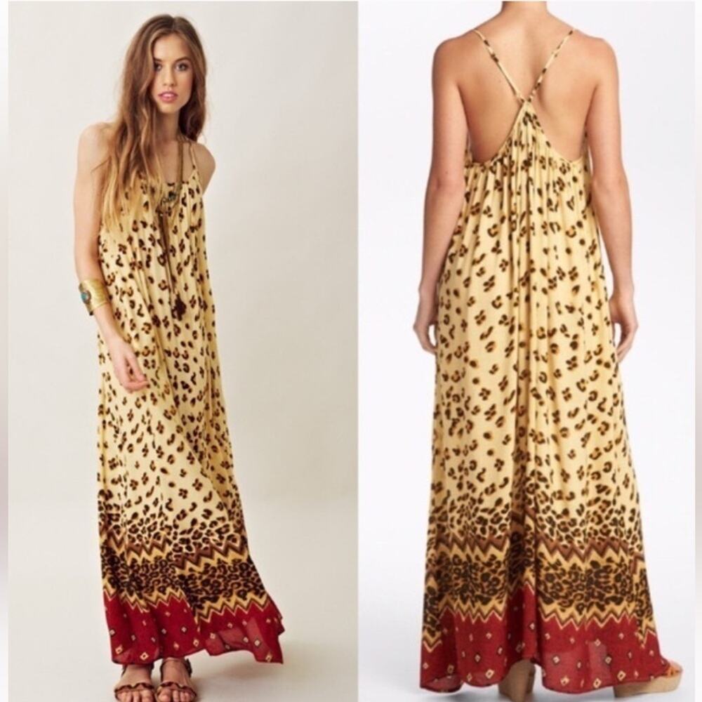Minkpink Wild Thing Maxi Dress Leopard Animal Print XS Strappy Flowy Boho